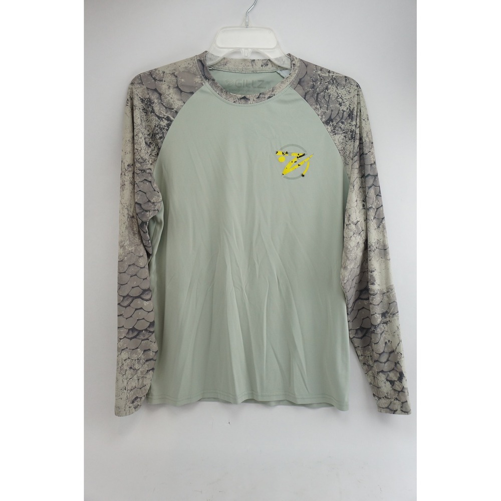 Gillz Fishing Shirt Small Sage Green Fish Scale Raglan Long Sleeve Good